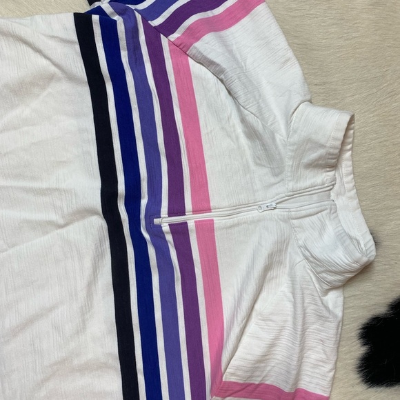 Talbots Cozy Crush White Striped Sweatshirt, quarter-zip pullover - Picture 7 of 10